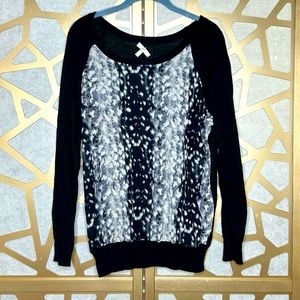 Joie Silk + Cashmere snow leopard color‎ block graphic sweater black white